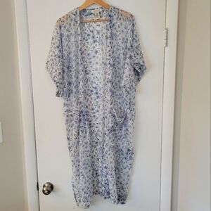 Rachel Zoe sheer blue floral open front kimono cover up